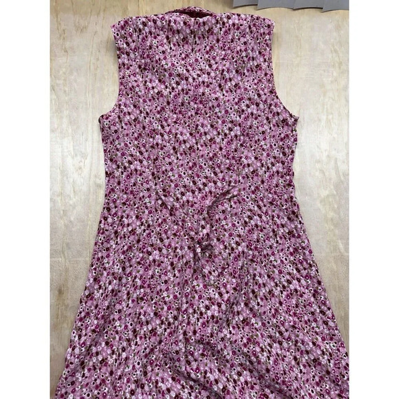 Floral Pink Button Down Sleeveless Dress Parisian Style Vintage - Picture 3 of 6